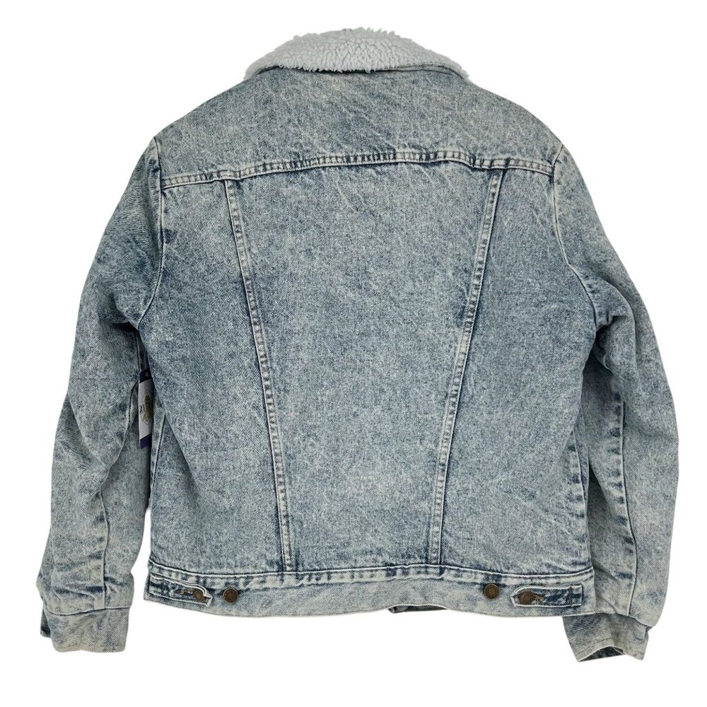 Vintage 80s Wrangler Trucker Jean Jacket Acid Snow Wash Sherpa Western Outlaw M - Picture 2 of 16